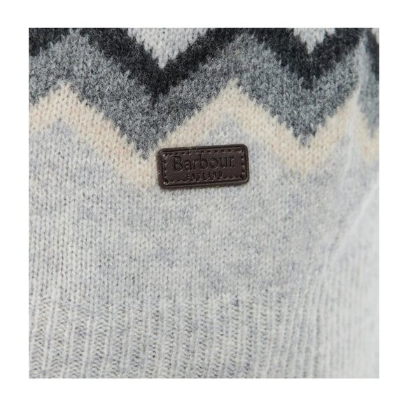 NEW BARBOUR Regis 100% Wool Fair Isle Crew Neck Sweater Light Grey for men 864mn - Picture 5 of 6